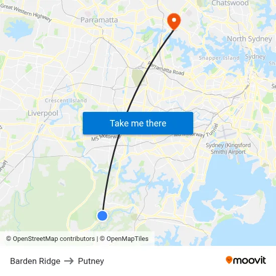 Barden Ridge to Putney map