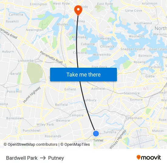 Bardwell Park to Putney map