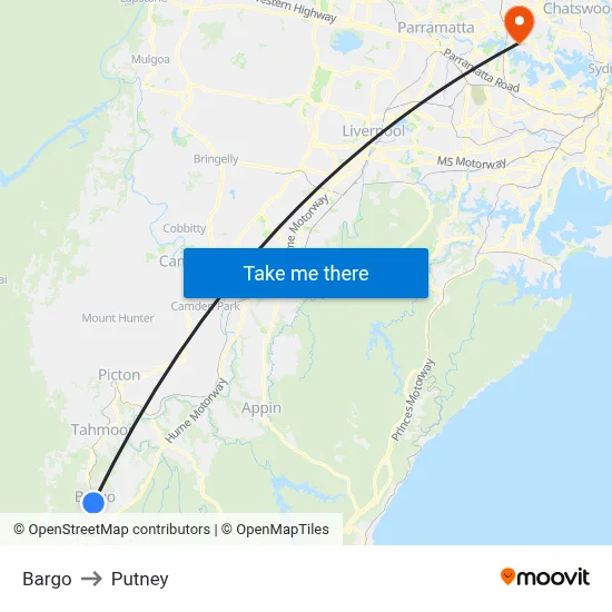 Bargo to Putney map