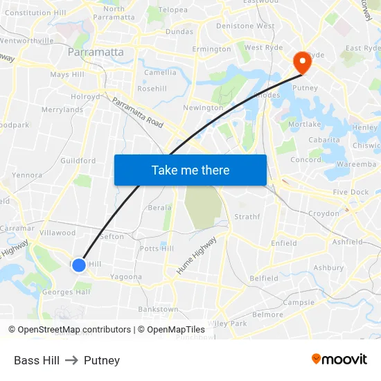 Bass Hill to Putney map