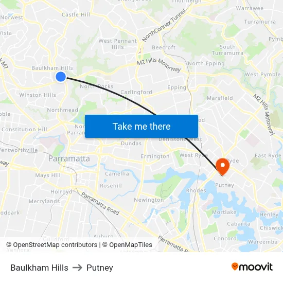 Baulkham Hills to Putney map