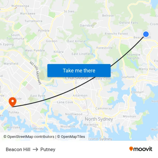 Beacon Hill to Putney map