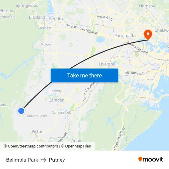 Belimbla Park to Putney map