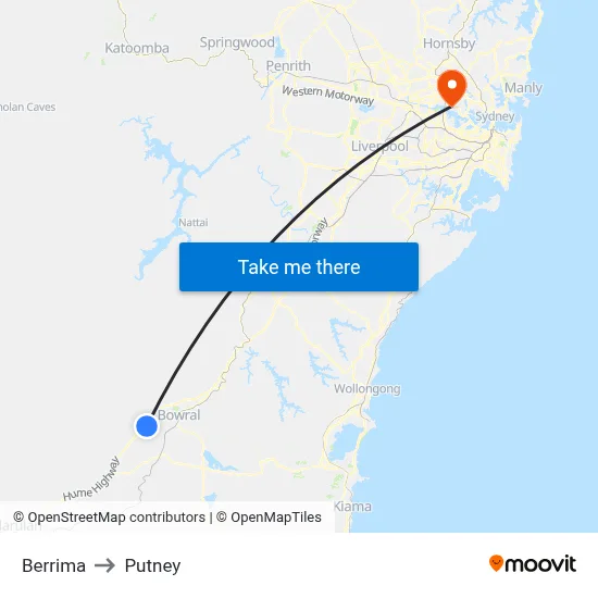 Berrima to Putney map