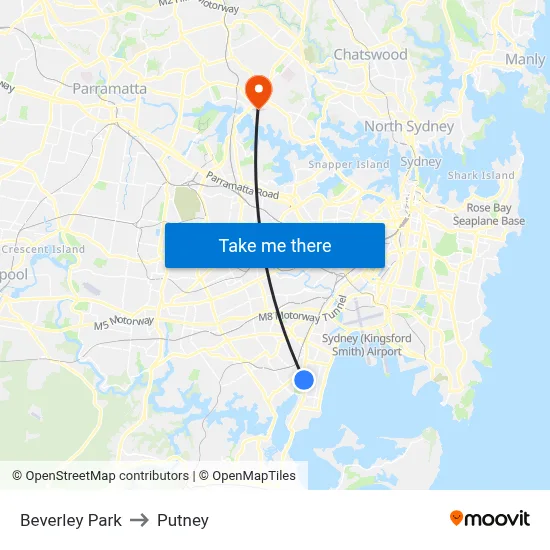 Beverley Park to Putney map