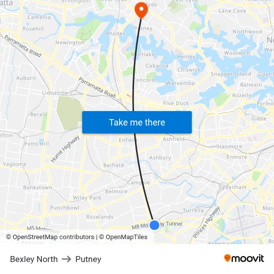 Bexley North to Putney map