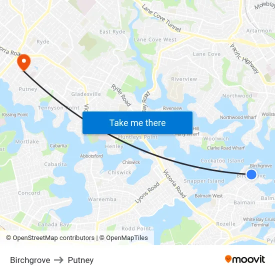 Birchgrove to Putney map