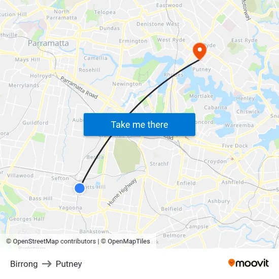 Birrong to Putney map