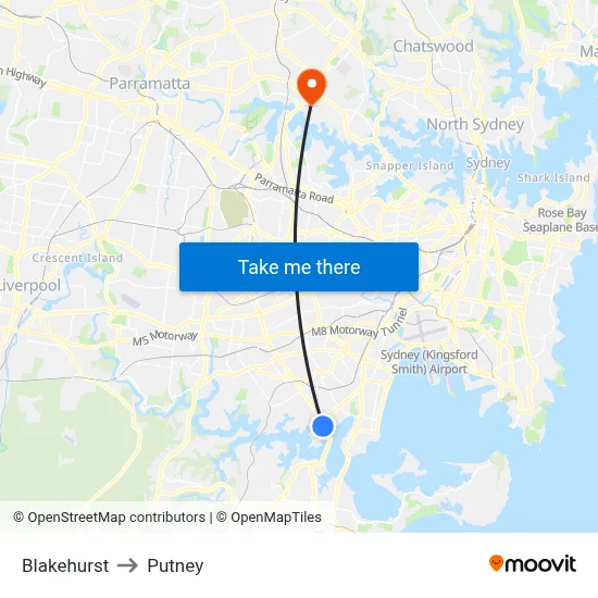 Blakehurst to Putney map