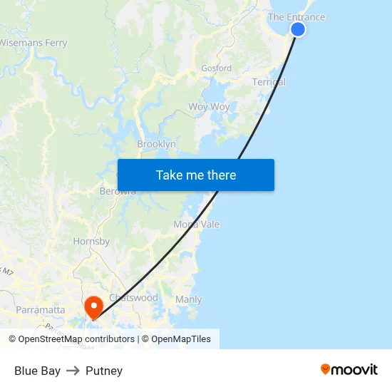 Blue Bay to Putney map