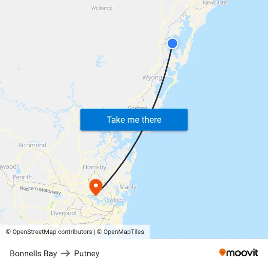 Bonnells Bay to Putney map