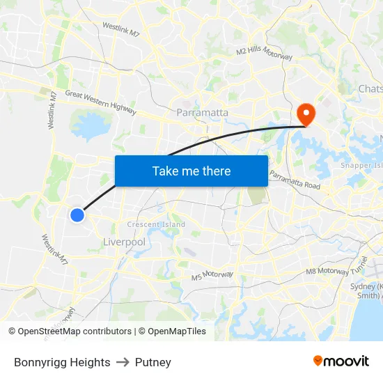 Bonnyrigg Heights to Putney map
