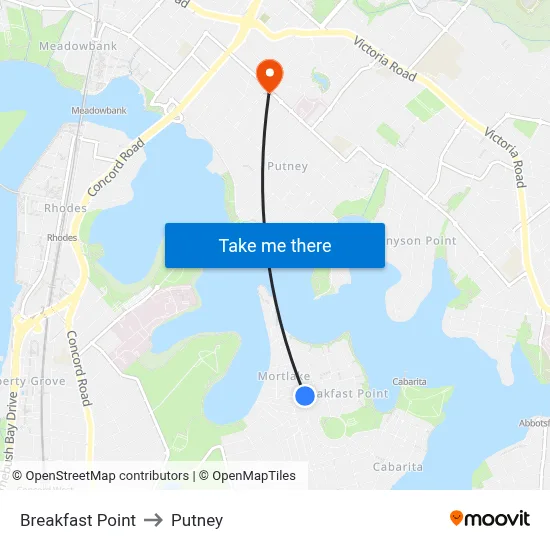 Breakfast Point to Putney map