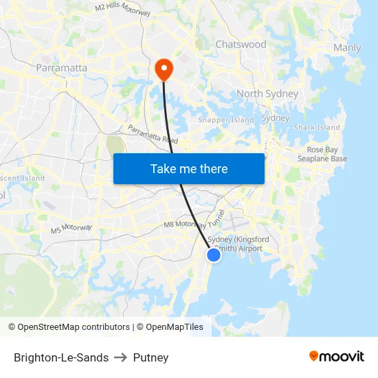 Brighton-Le-Sands to Putney map