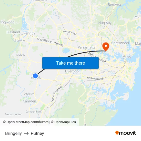 Bringelly to Putney map