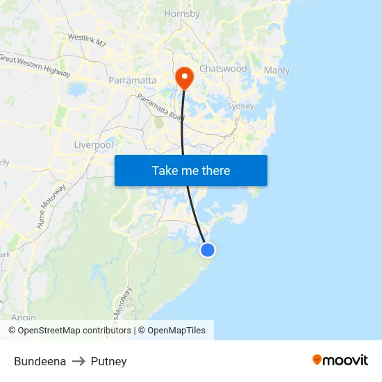 Bundeena to Putney map