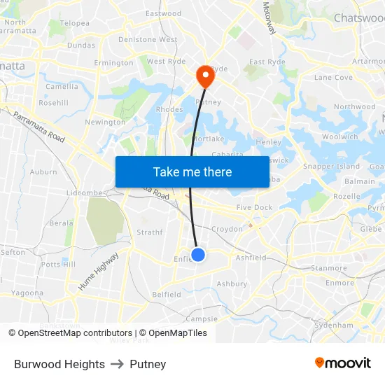 Burwood Heights to Putney map