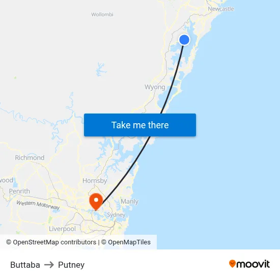 Buttaba to Putney map