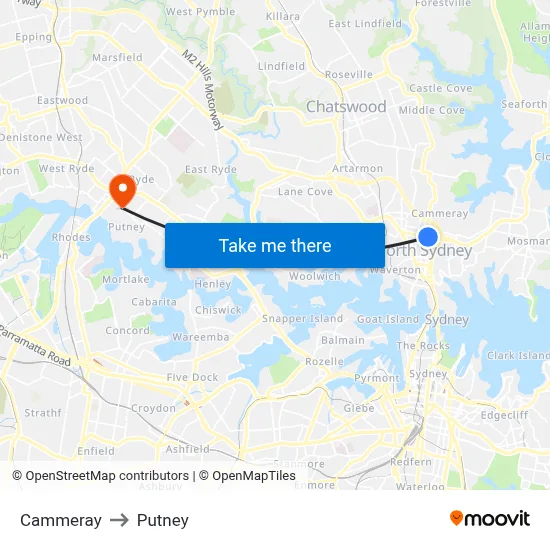 Cammeray to Putney map