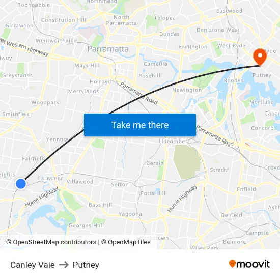 Canley Vale to Putney map