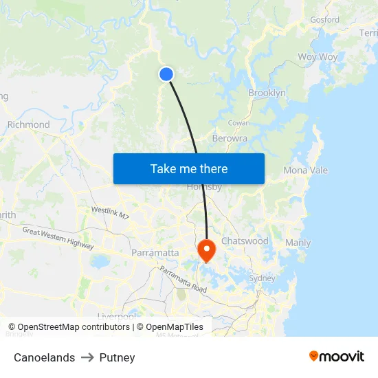 Canoelands to Putney map