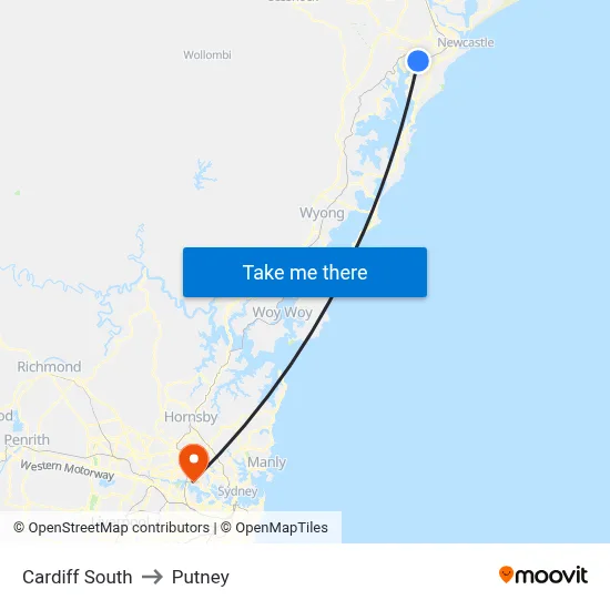 Cardiff South to Putney map