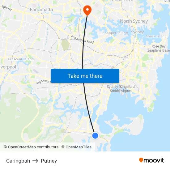 Caringbah to Putney map