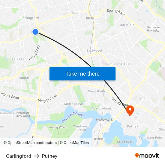 Carlingford to Putney map