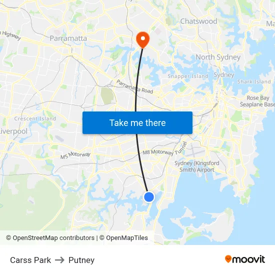 Carss Park to Putney map