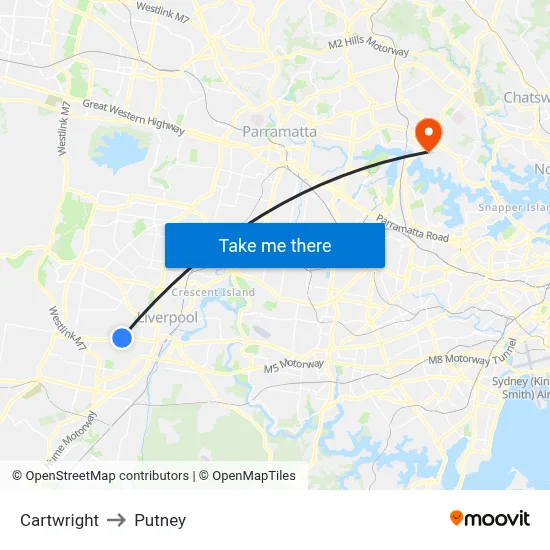 Cartwright to Putney map