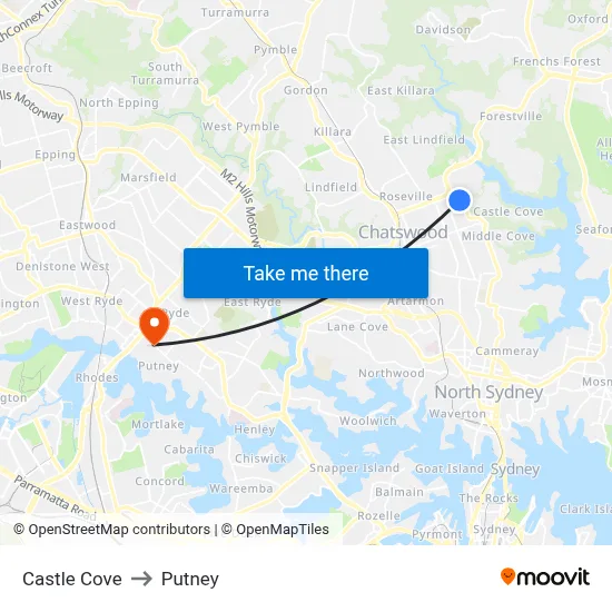 Castle Cove to Putney map