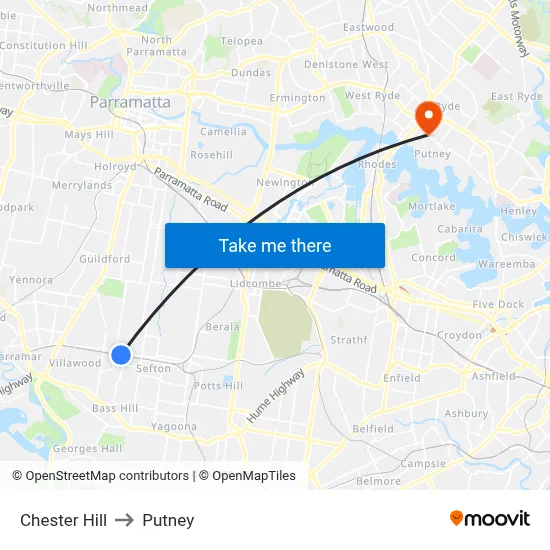 Chester Hill to Putney map