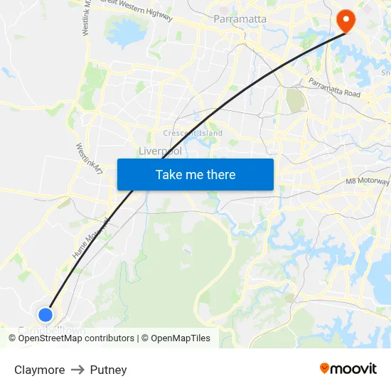 Claymore to Putney map