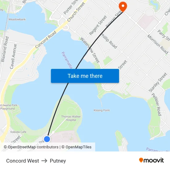 Concord West to Putney map