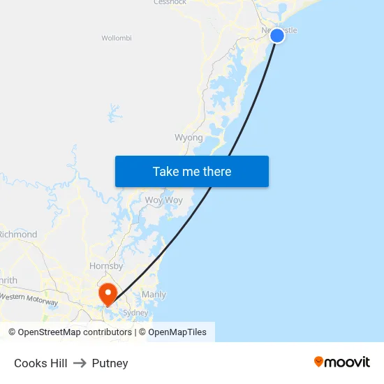 Cooks Hill to Putney map