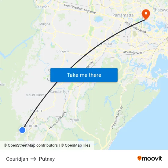 Couridjah to Putney map