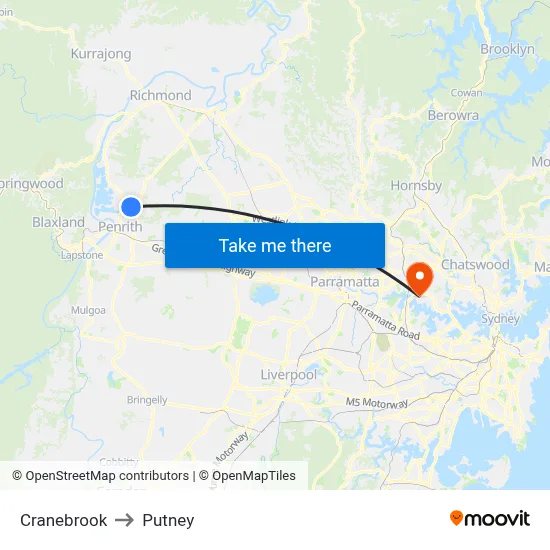 Cranebrook to Putney map