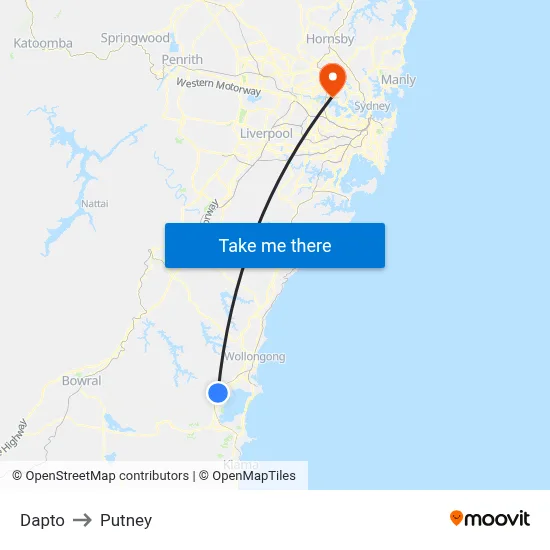 Dapto to Putney map