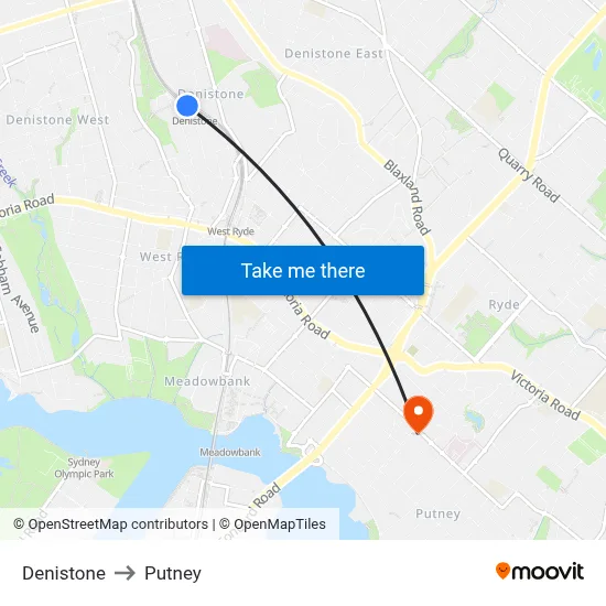Denistone to Putney map
