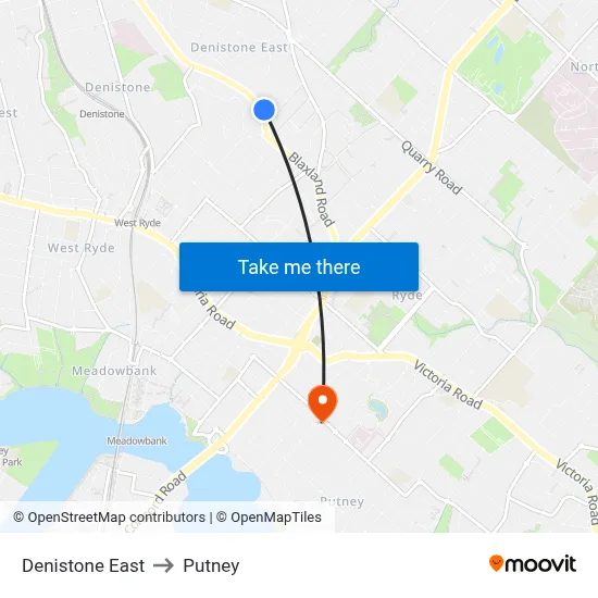 Denistone East to Putney map