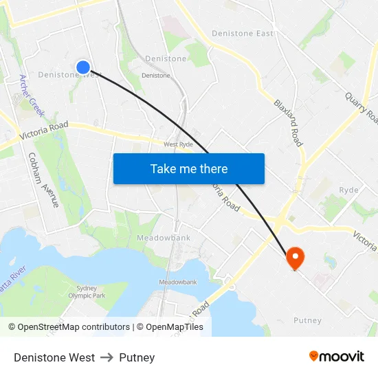 Denistone West to Putney map
