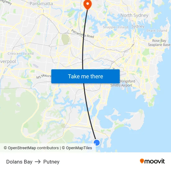 Dolans Bay to Putney map