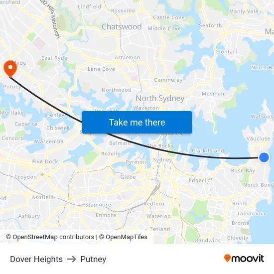 Dover Heights to Putney map