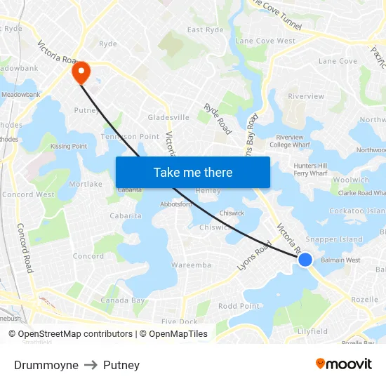 Drummoyne to Putney map