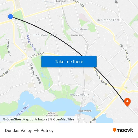 Dundas Valley to Putney map