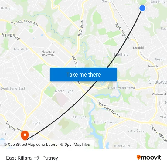 East Killara to Putney map
