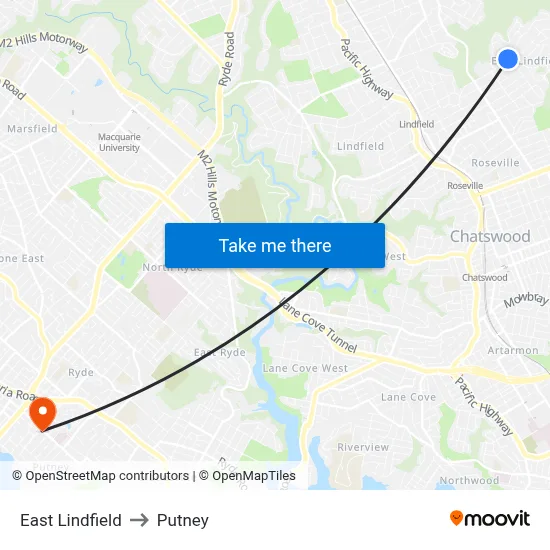 East Lindfield to Putney map