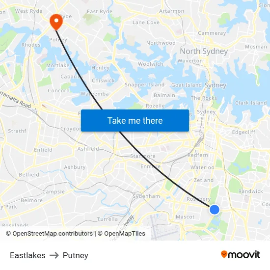 Eastlakes to Putney map
