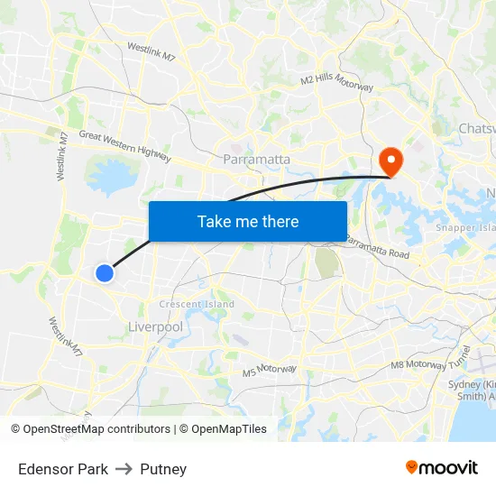 Edensor Park to Putney map