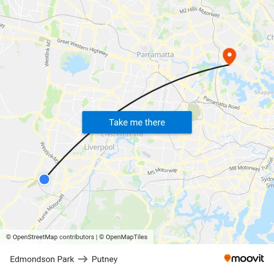 Edmondson Park to Putney map